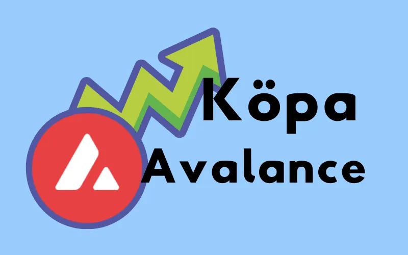 Avalanches röda logotyp med stigande grön pil och texten ”Köpa Avalanche”