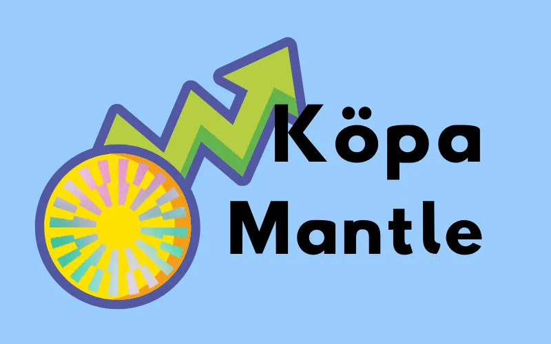 Mantle-mynt med stigande grön pil och texten ”Köpa Mantle”