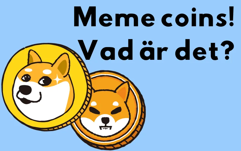 Dogecoin- och Shiba Inu-mynt med frågan ”Meme coins! Vad är det?”