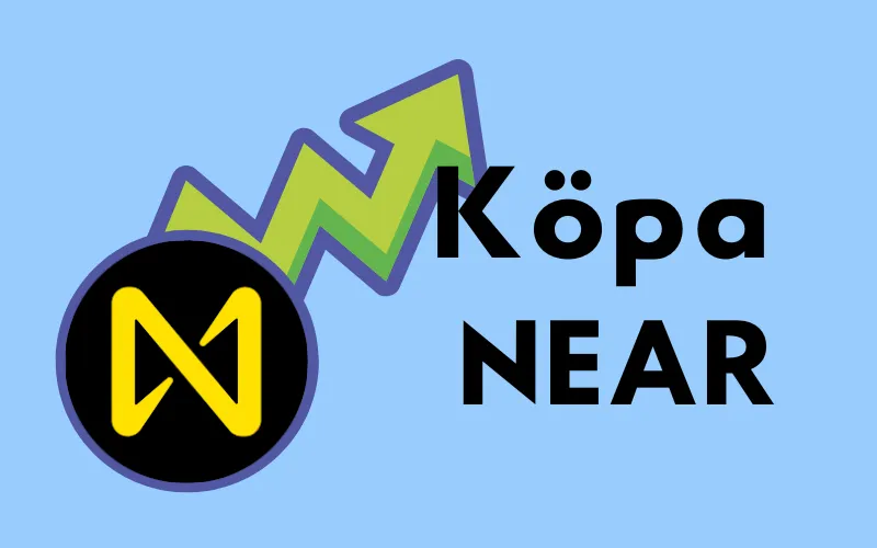 NEAR-logotypen med stigande grön pil och texten ”Köpa NEAR”