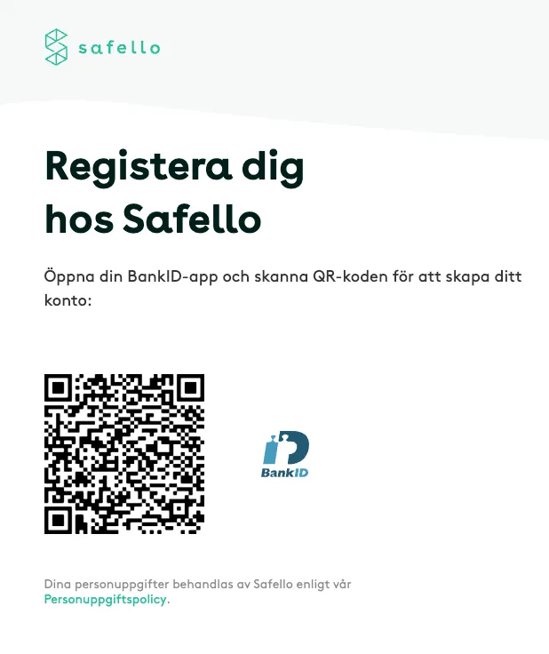 Registrering hos Safello med QR-kod för BankID