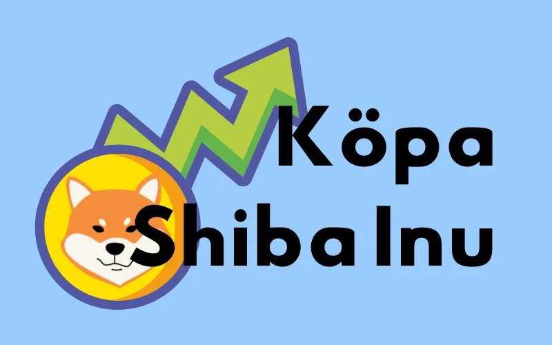Shiba Inu-mynt med stigande grön pil och texten ”Köpa Shiba Inu”