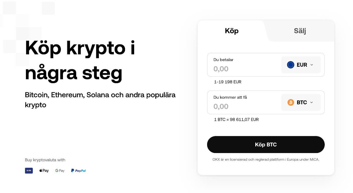 bild från OKX hemsida vid kryptoköp