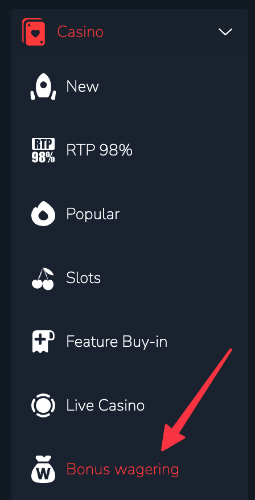 pil som pekar på Bonus wagering på bitz krypto casinos webbplats