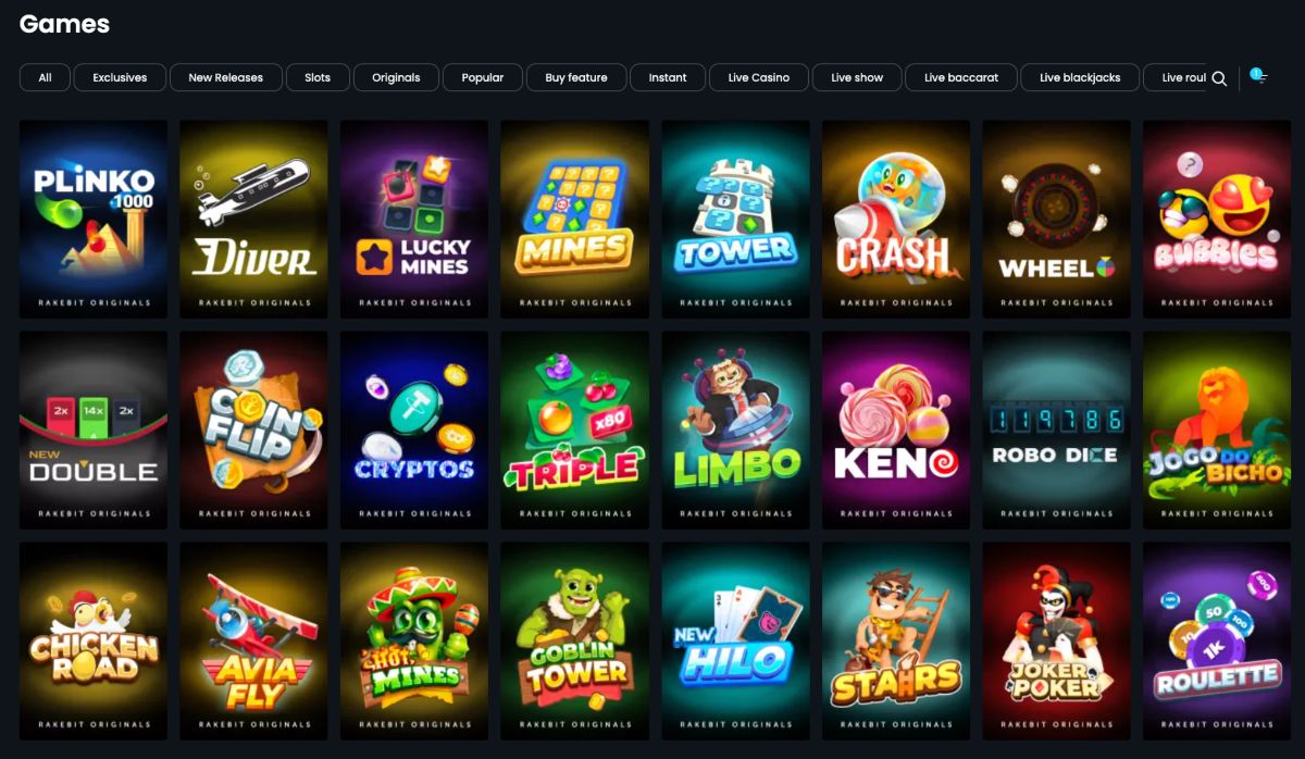 spelutbud på RakeBit krypto casino